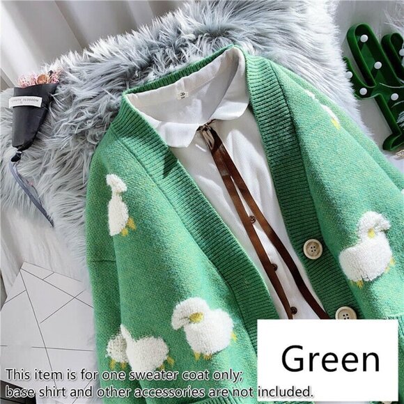 Ladies Knitted Sheep Sweater Coat Casual Cardigan Girls Preppy Cute - Picture 4 of 7
